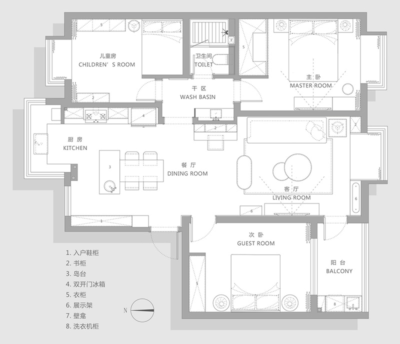 普陀區(qū)祥和家園125㎡公寓案例-現(xiàn)代北歐風(fēng)格裝修效果圖